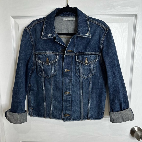 VINCE Raw Edge Denim Jacket in Engineer Large distressed - Picture 2 of 7